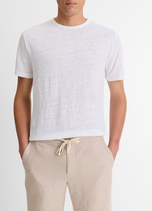 Linen Crew Neck T-Shirt in Short Sleeve - OPTIC WHITE | VINCE Men