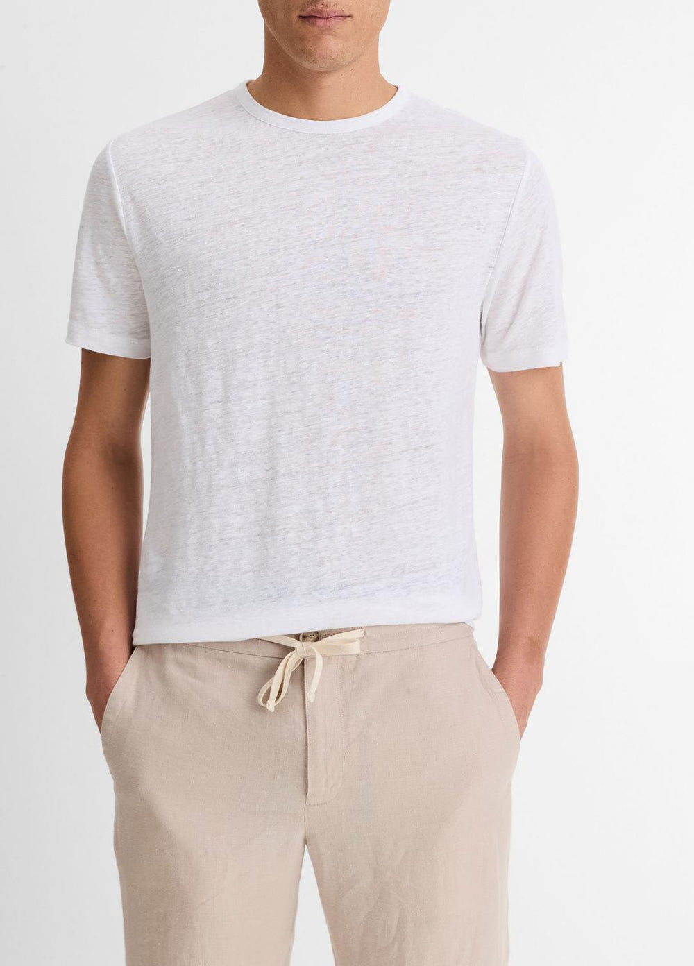 Linen Crew Neck T-Shirt in Short Sleeve - OPTIC WHITE | VINCE Men