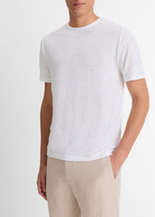 Linen Crew Neck T-Shirt in Short Sleeve - OPTIC WHITE | VINCE Men