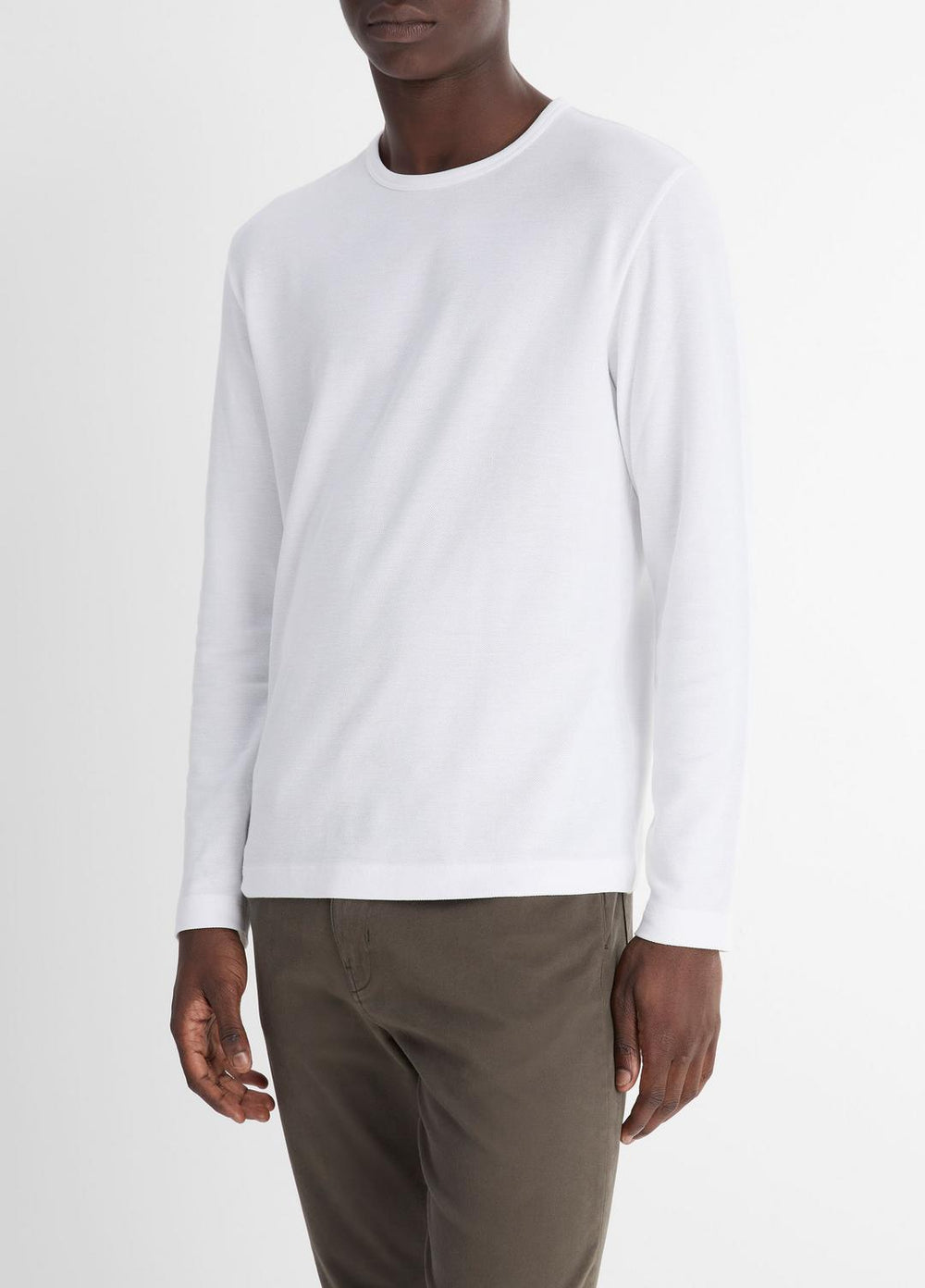 Pima Cotton Piqué Long-Sleeve T-Shirt in Long Sleeve - OPTIC WHITE | VINCE Men