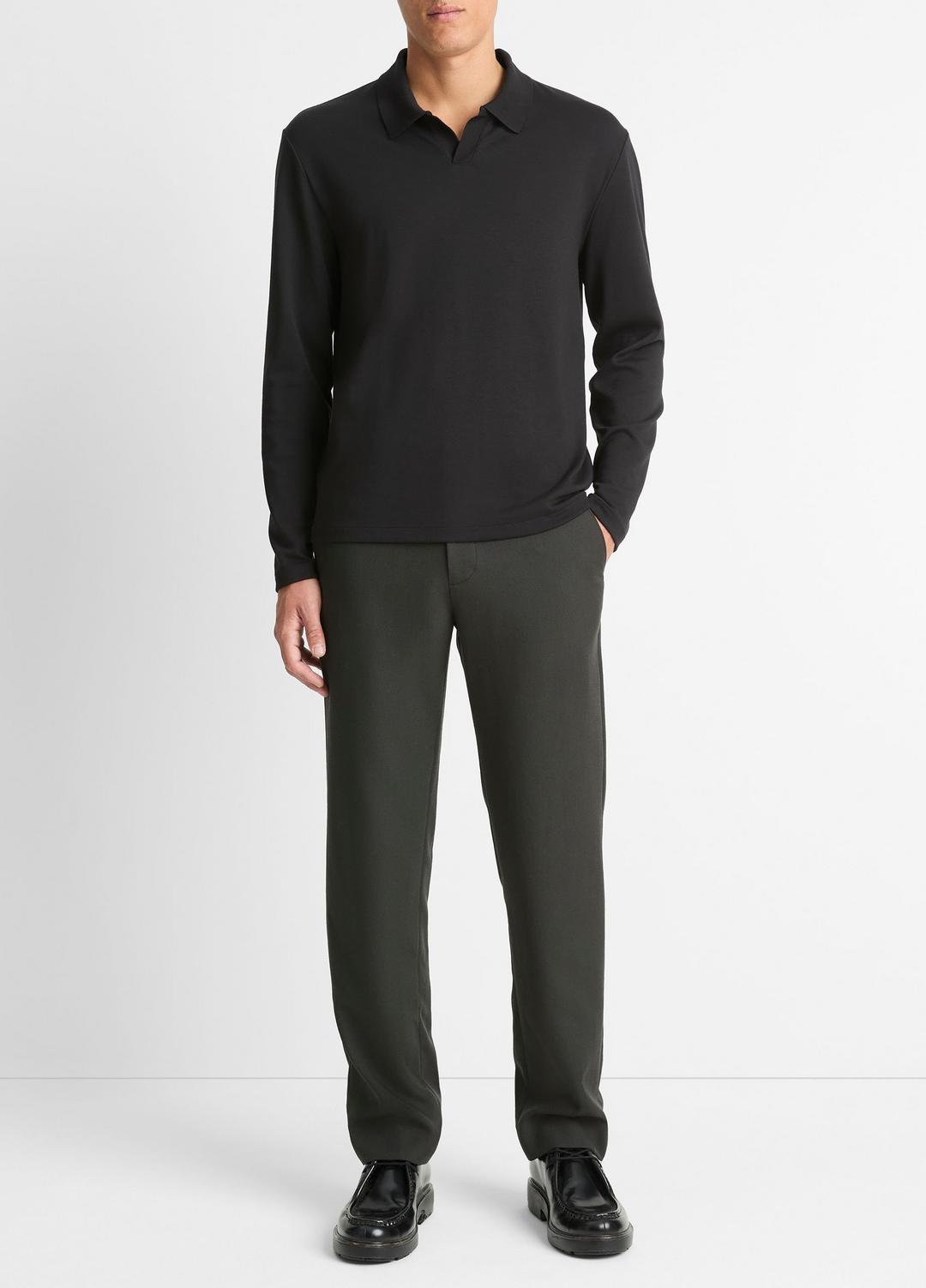 Milano Pima Cotton-Blend Johnny-Collar Shirt in Long Sleeve - BLACK | VINCE Men