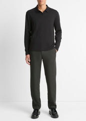 Milano Pima Cotton-Blend Johnny-Collar Shirt in Long Sleeve - BLACK | VINCE Men