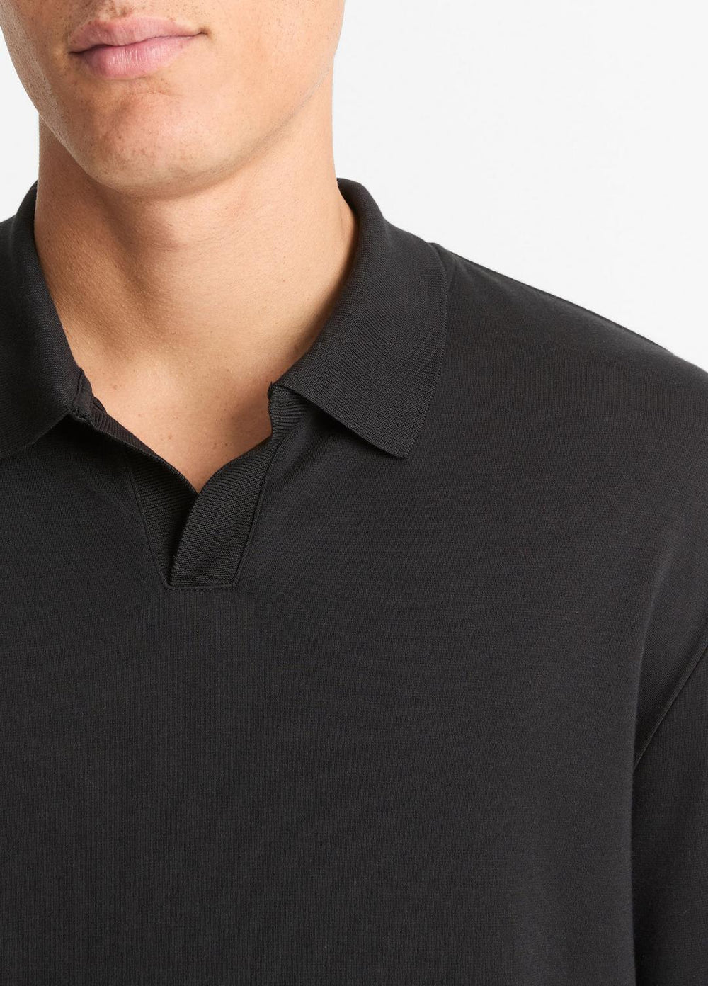 Milano Pima Cotton-Blend Johnny-Collar Shirt in Long Sleeve - BLACK | VINCE Men