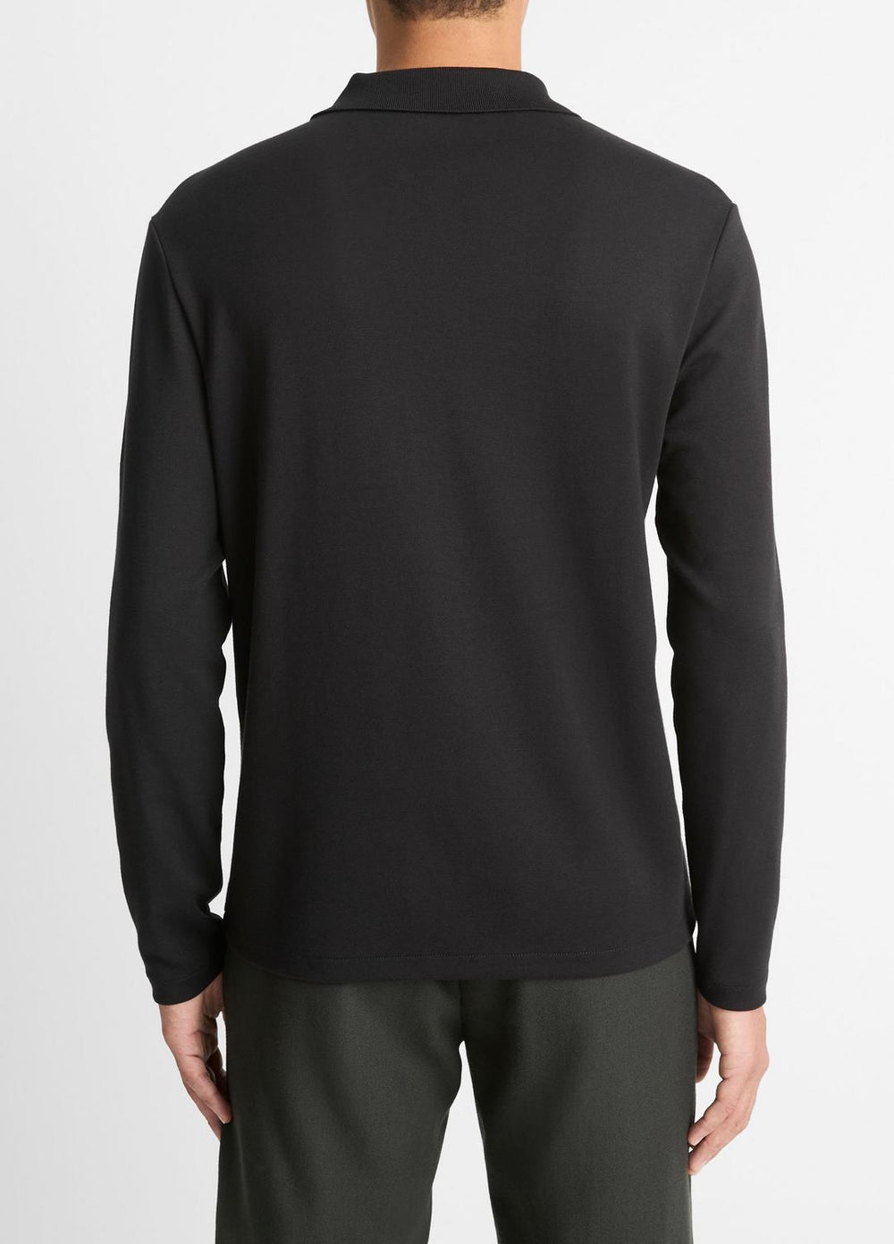 Milano Pima Cotton-Blend Johnny-Collar Shirt in Long Sleeve - BLACK | VINCE Men
