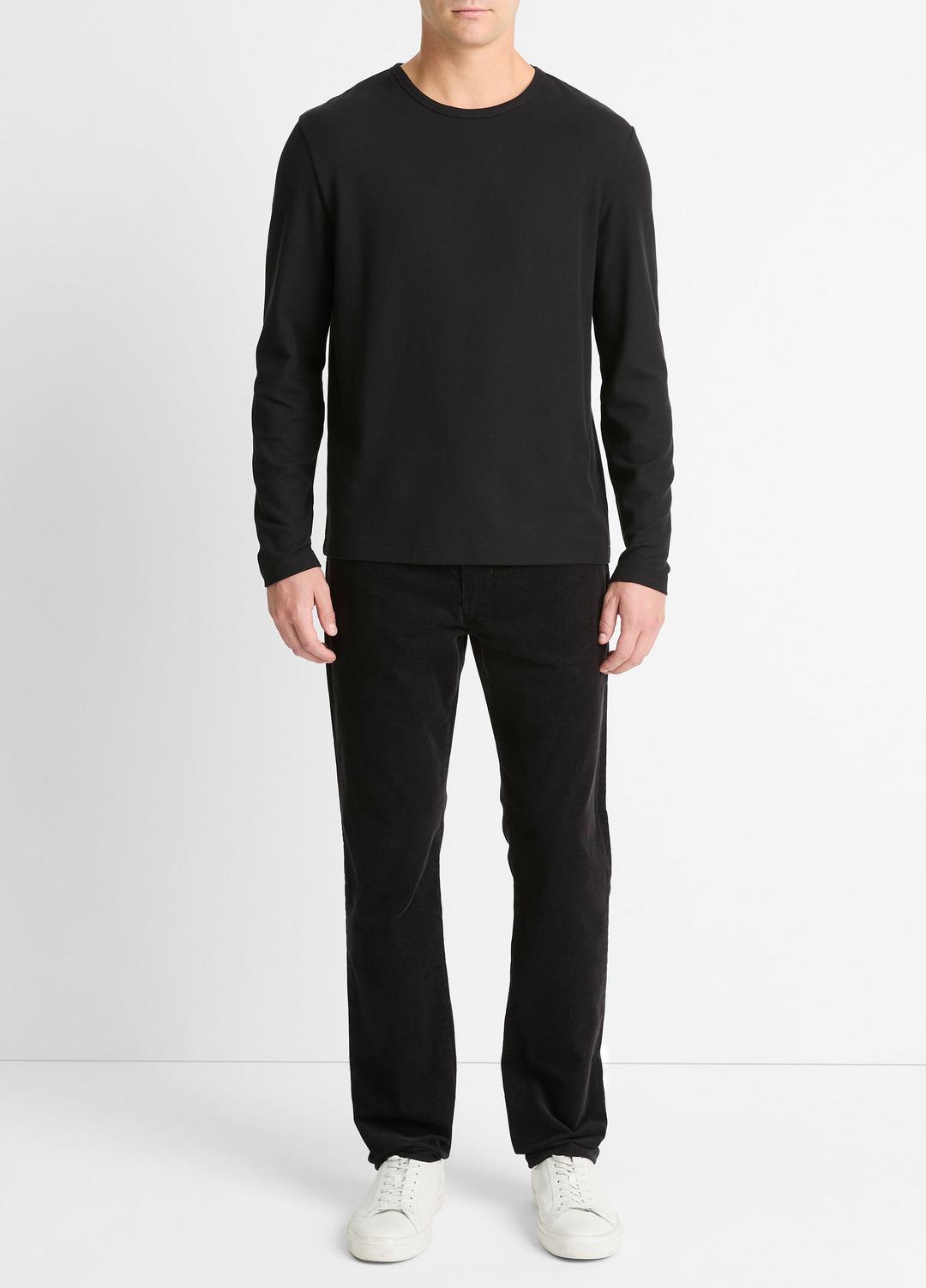 Pima Cotton Piqué Long-Sleeve T-Shirt in Long Sleeve - BLACK | VINCE Men