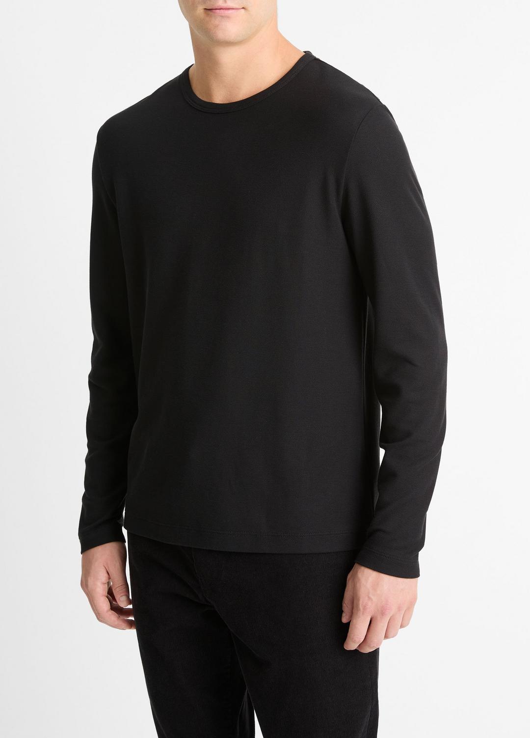 Pima Cotton Piqué Long-Sleeve T-Shirt in Long Sleeve - BLACK | VINCE Men