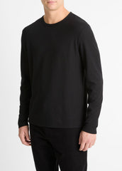Pima Cotton Piqué Long-Sleeve T-Shirt in Long Sleeve - BLACK | VINCE Men