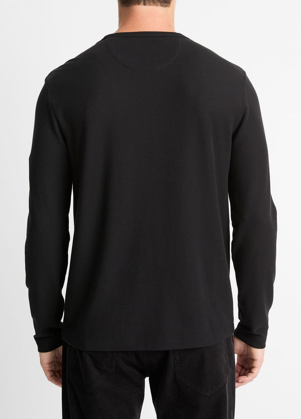 Pima Cotton Piqué Long-Sleeve T-Shirt in Long Sleeve - BLACK | VINCE Men