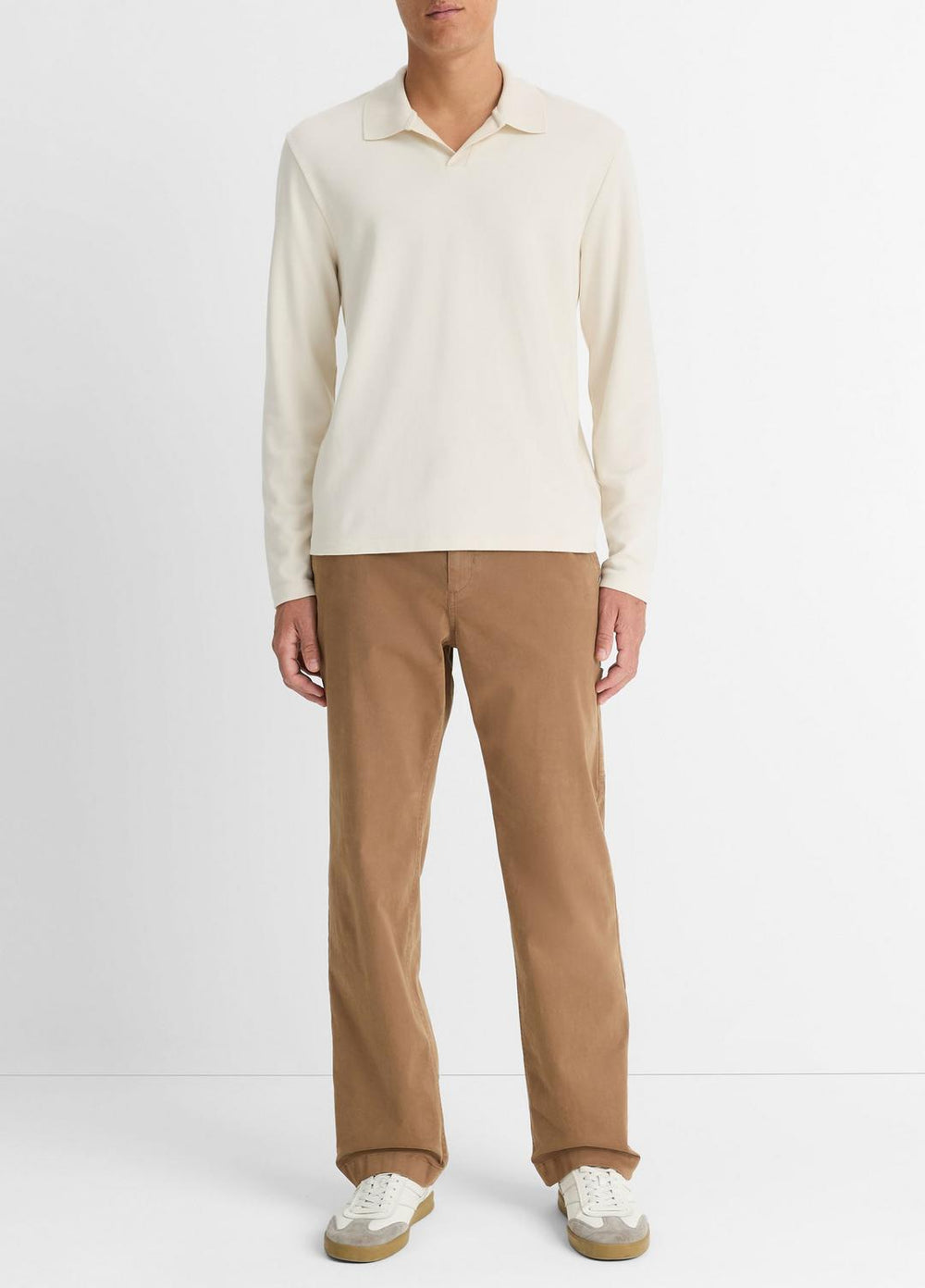 Milano Pima Cotton-Blend Johnny-Collar Shirt in Long Sleeve - BONE | VINCE Men