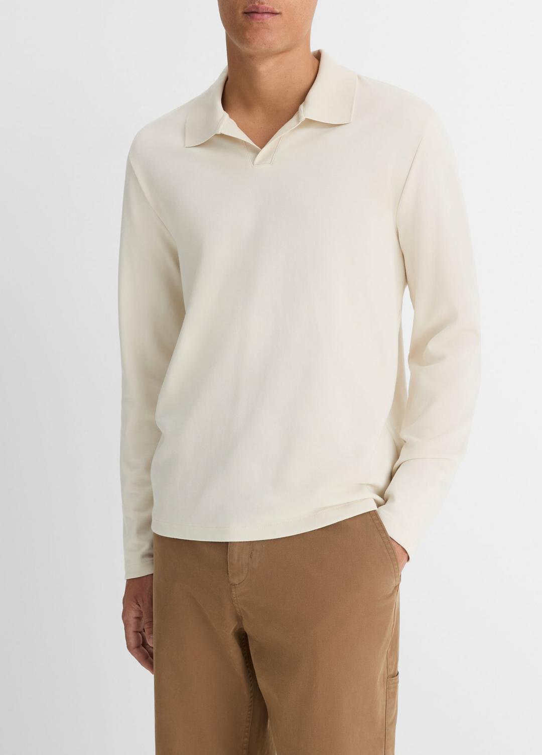 Milano Pima Cotton-Blend Johnny-Collar Shirt in Long Sleeve - BONE | VINCE Men