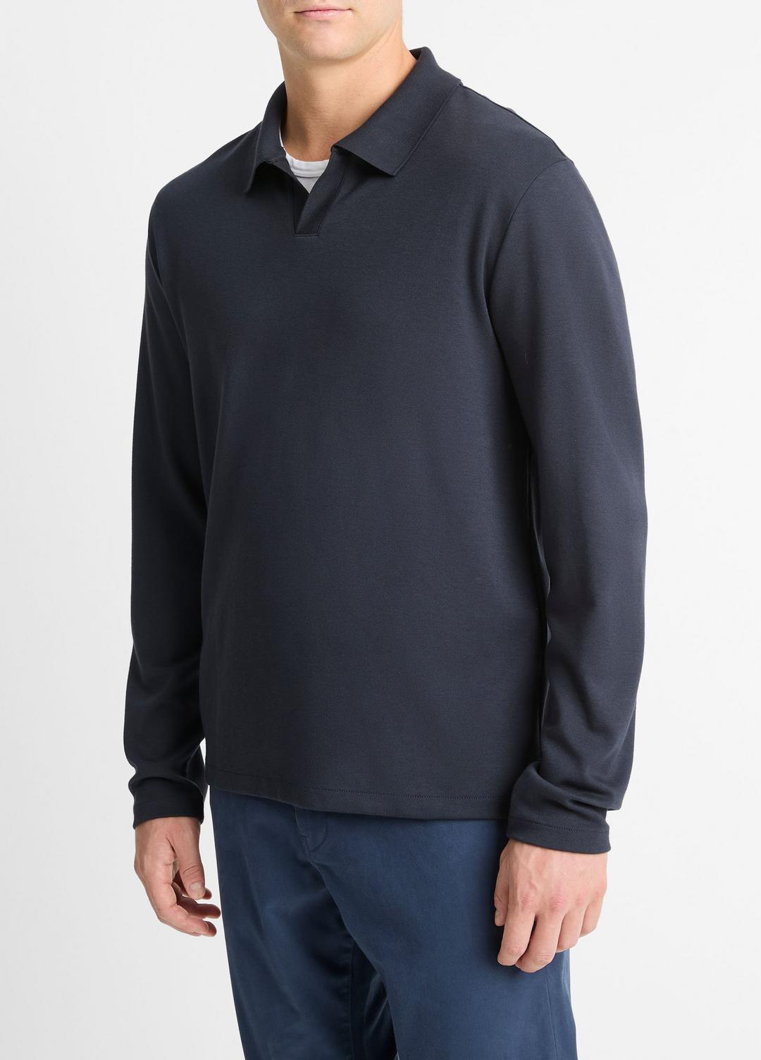 Milano Pima Cotton-Blend Johnny-Collar Shirt in Long Sleeve - COASTAL BLUE | VINCE Men