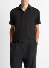 Garment Dye Cotton Polo Shirt in Short Sleeve - TRUE BLACK | VINCE Men
