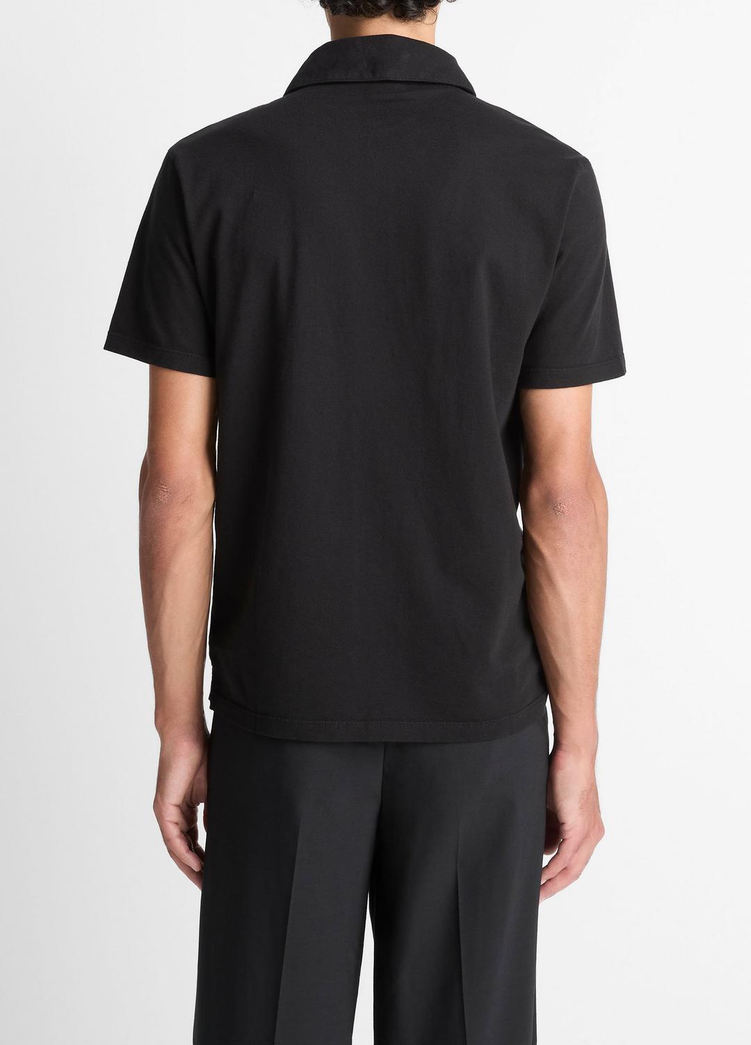Garment Dye Cotton Polo Shirt in Short Sleeve - TRUE BLACK | VINCE Men