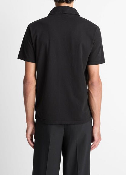 Garment Dye Cotton Polo Shirt in Short Sleeve - TRUE BLACK | VINCE Men
