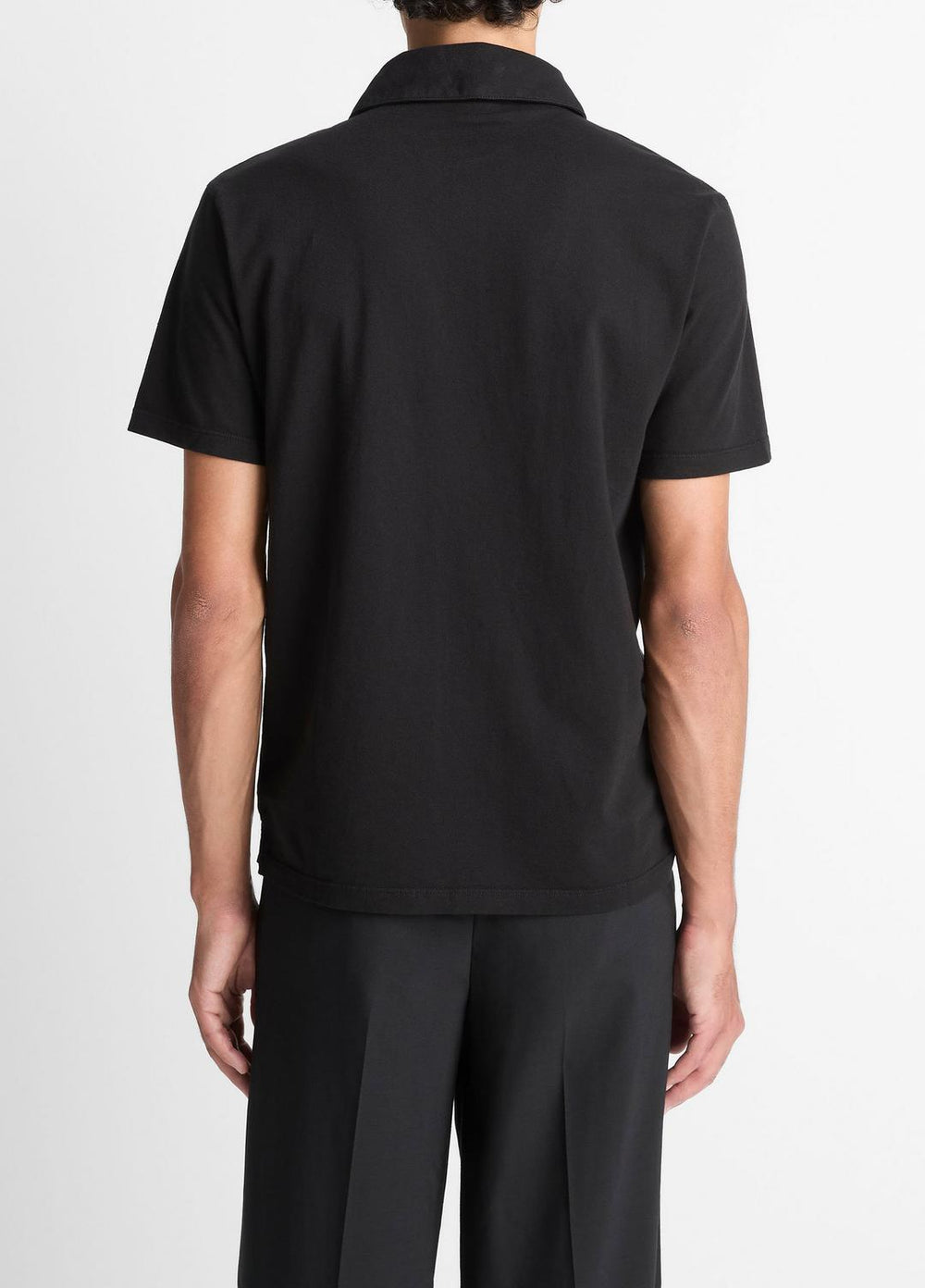 Garment Dye Cotton Polo Shirt in Short Sleeve - TRUE BLACK | VINCE Men