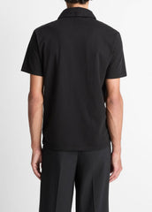 Garment Dye Cotton Polo Shirt in Short Sleeve - TRUE BLACK | VINCE Men