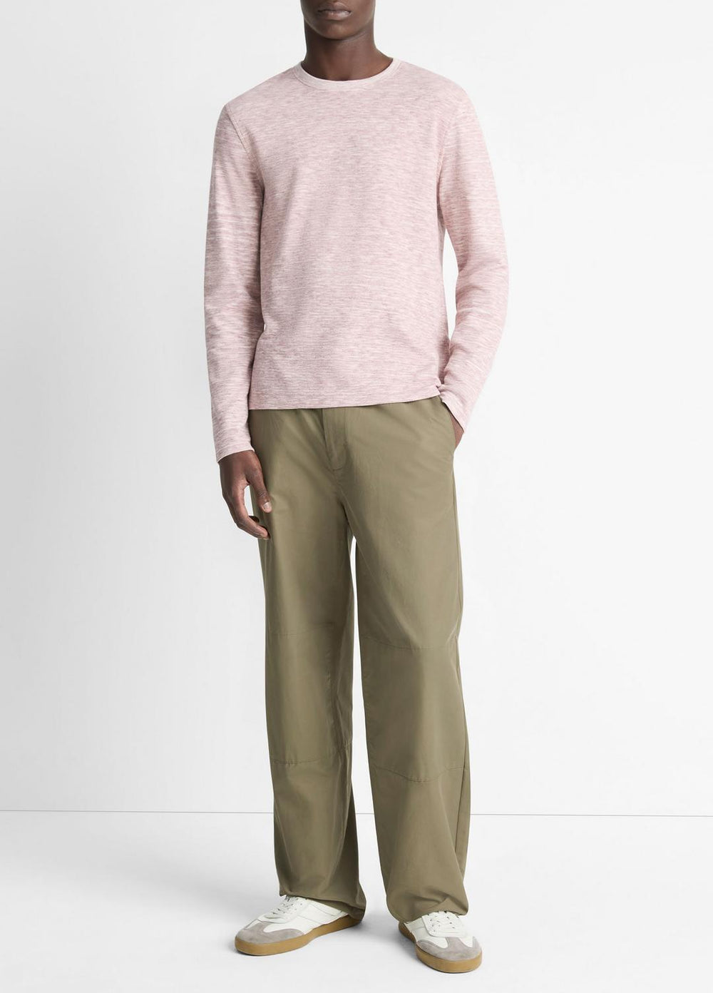 Space-Dye Cotton-Blend Long-Sleeve T-Shirt in Long Sleeve - MALBEC/OFF WHITE | VINCE Men
