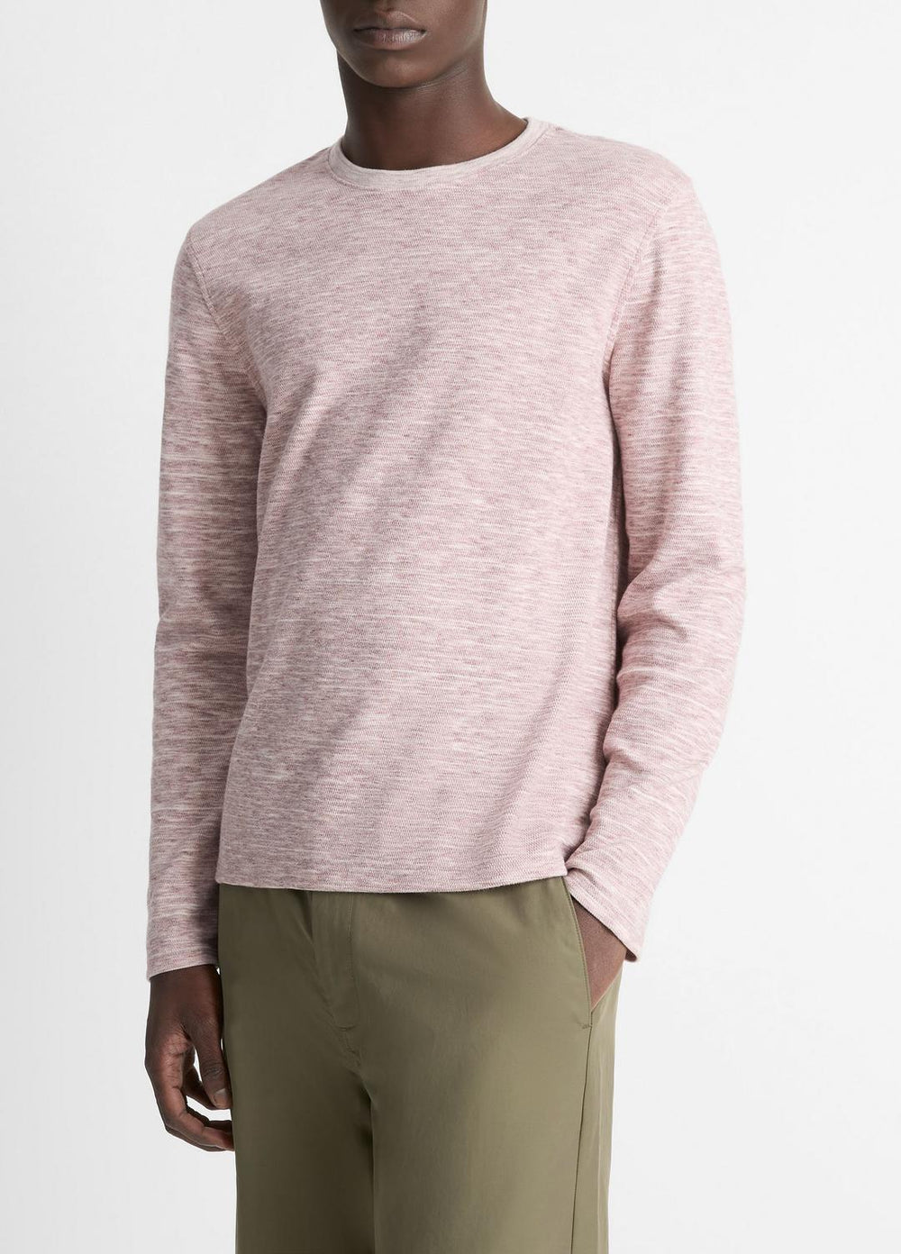 Space-Dye Cotton-Blend Long-Sleeve T-Shirt in Long Sleeve - MALBEC/OFF WHITE | VINCE Men