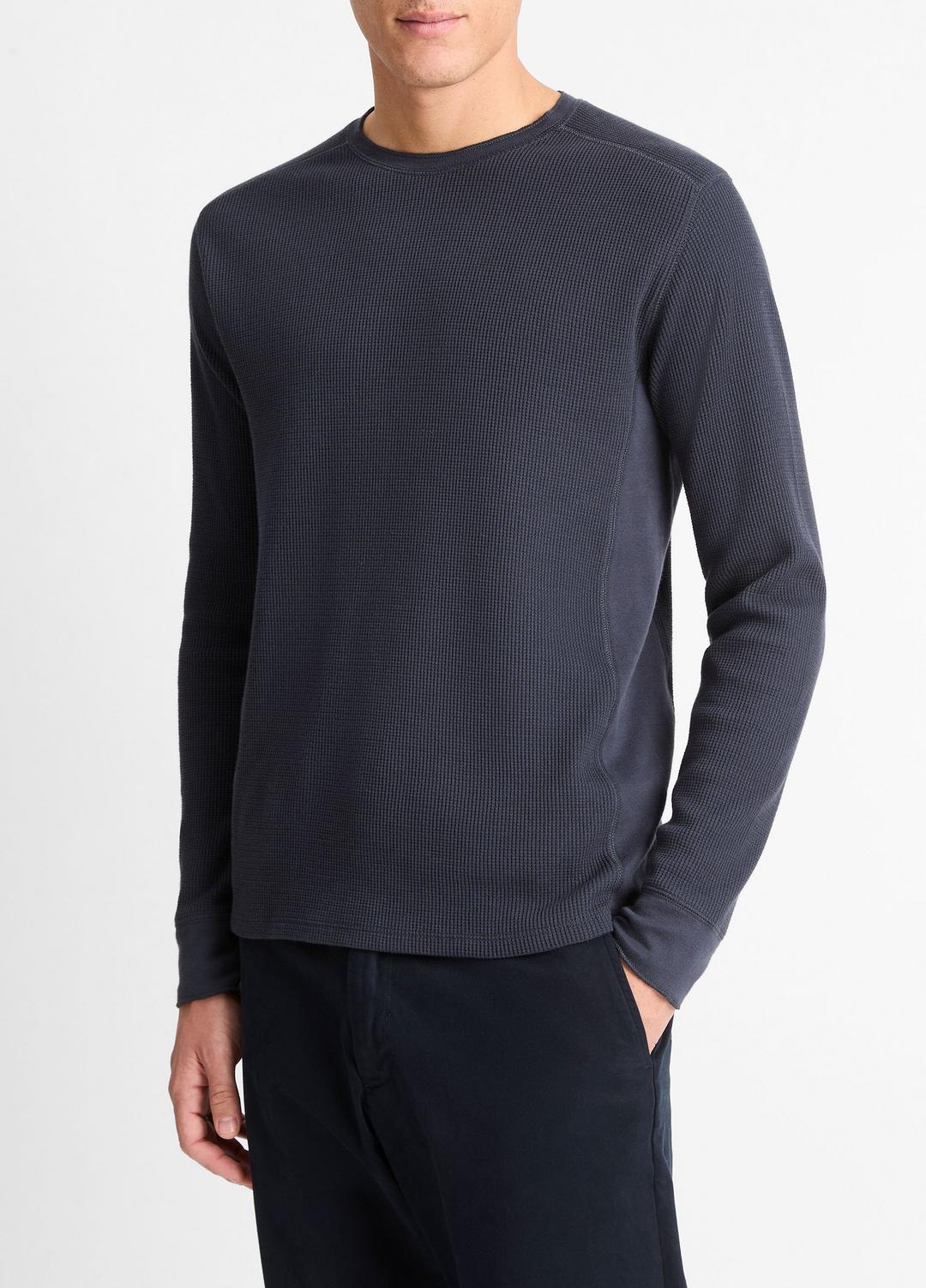 Pima Cotton-Blend Thermal Long-Sleeve Pullover in Long Sleeve - COASTAL BLUE | VINCE Men