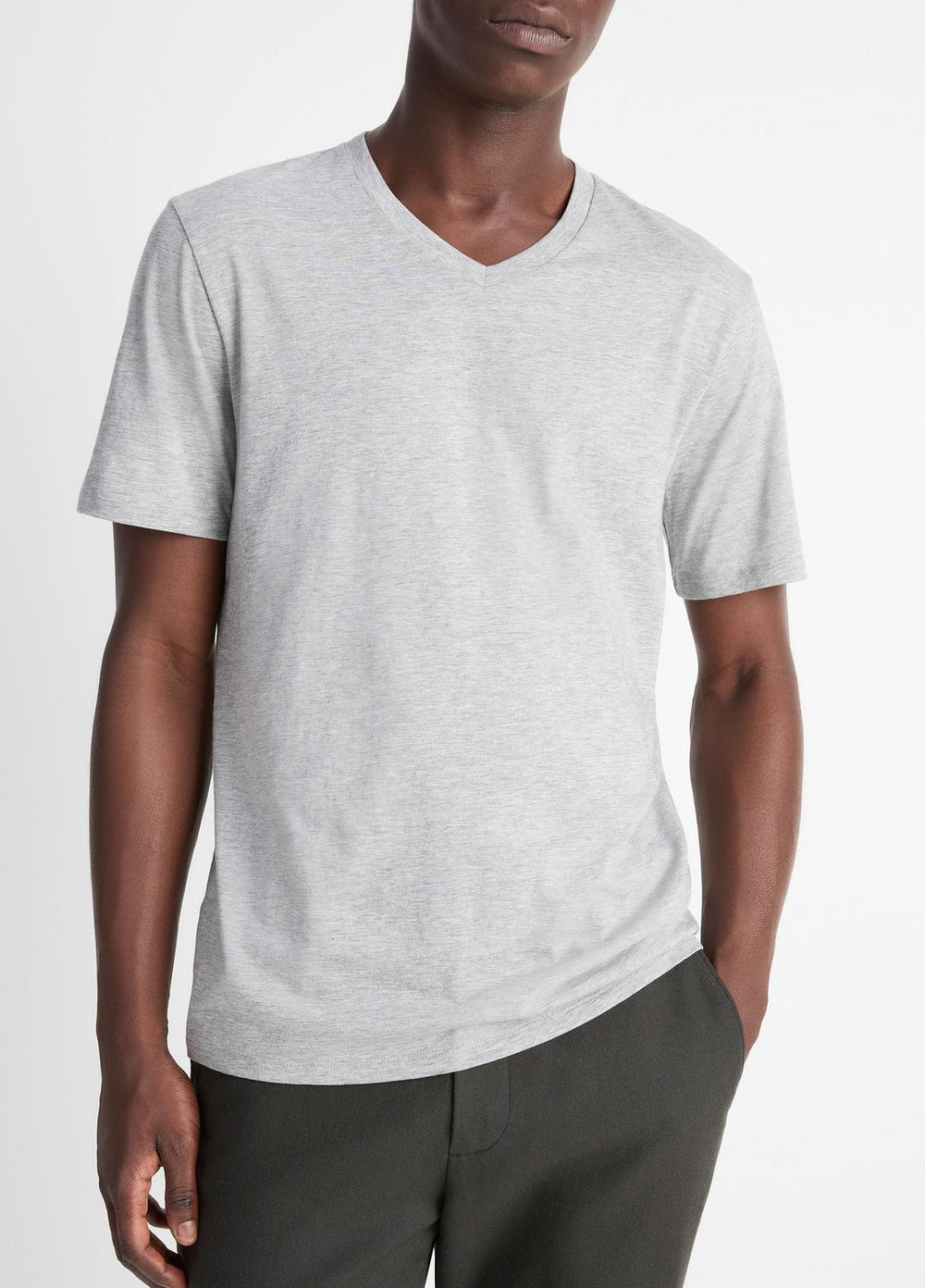 Pima Cotton V-Neck T-Shirt in Short Sleeve - HEATHER STEEL | VINCE Men