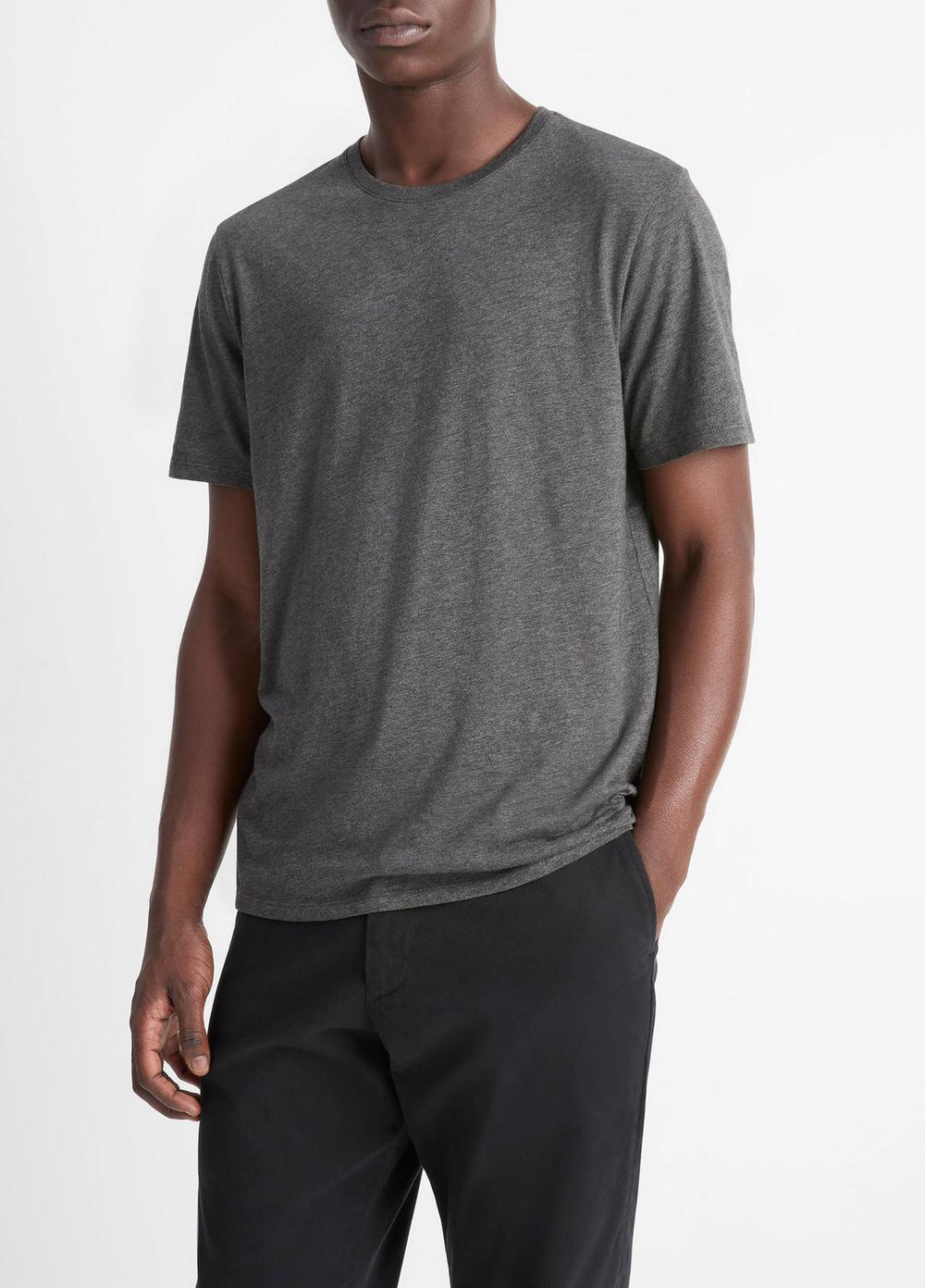 Pima Cotton Crew Neck T-Shirt in Short Sleeve - HEATHER CARBON | VINCE Men