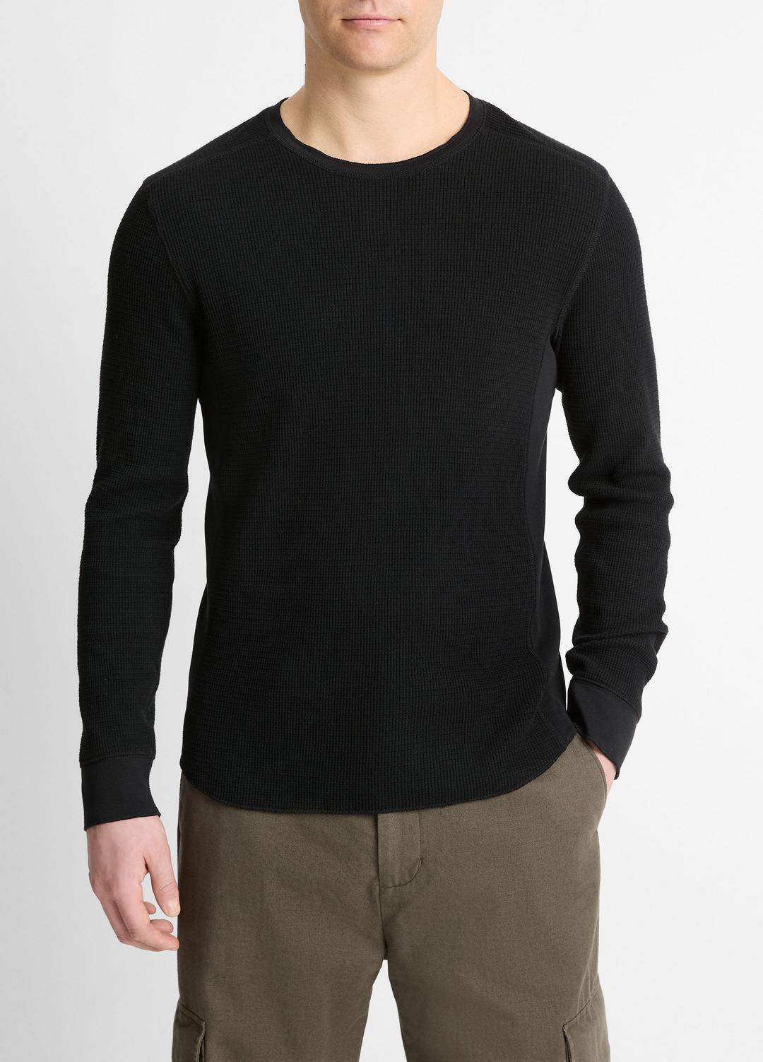 Pima Cotton-Blend Thermal Long-Sleeve Pullover in Long Sleeve - BLACK | VINCE Men