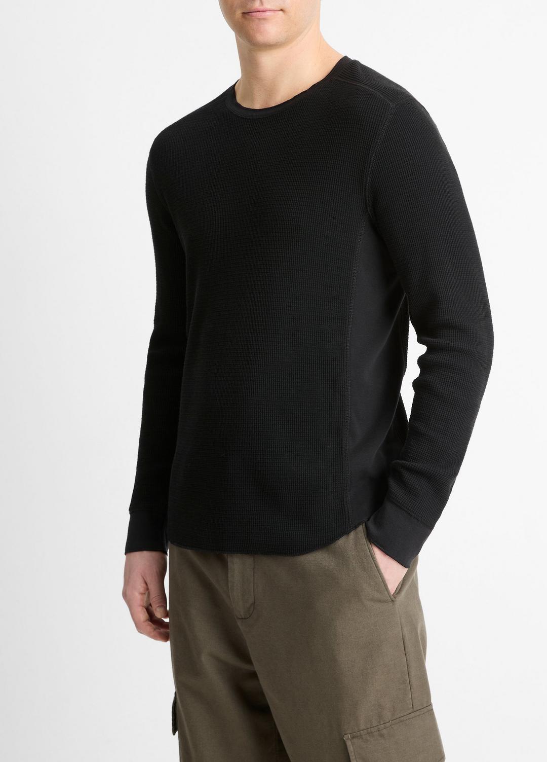 Pima Cotton-Blend Thermal Long-Sleeve Pullover in Long Sleeve - BLACK | VINCE Men