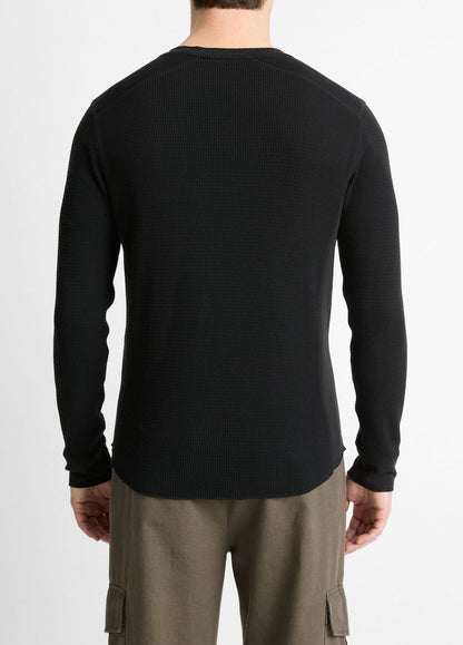 Pima Cotton-Blend Thermal Long-Sleeve Pullover in Long Sleeve - BLACK | VINCE Men