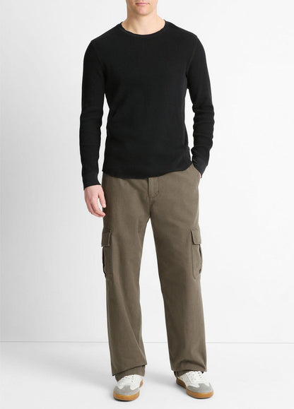 Pima Cotton-Blend Thermal Long-Sleeve Pullover in Long Sleeve - BLACK | VINCE Men
