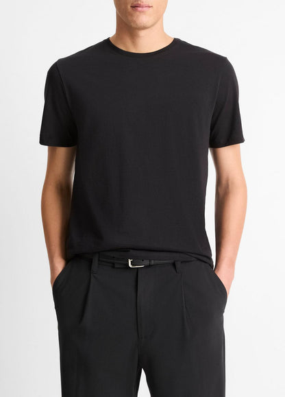 Pima Cotton Crew Neck T-Shirt in Short Sleeve - BLACK | VINCE Men