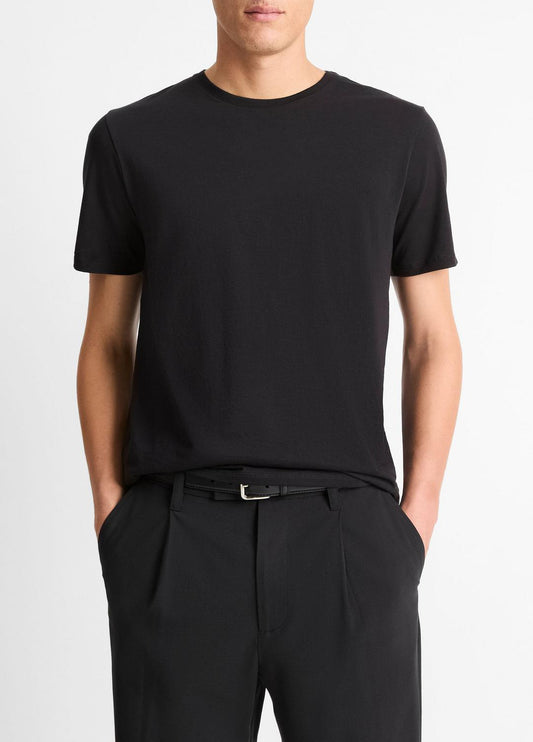 Pima Cotton Crew Neck T-Shirt in Short Sleeve - BLACK | VINCE Men
