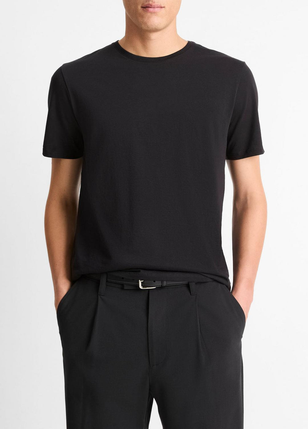 Pima Cotton Crew Neck T-Shirt in Short Sleeve - BLACK | VINCE Men