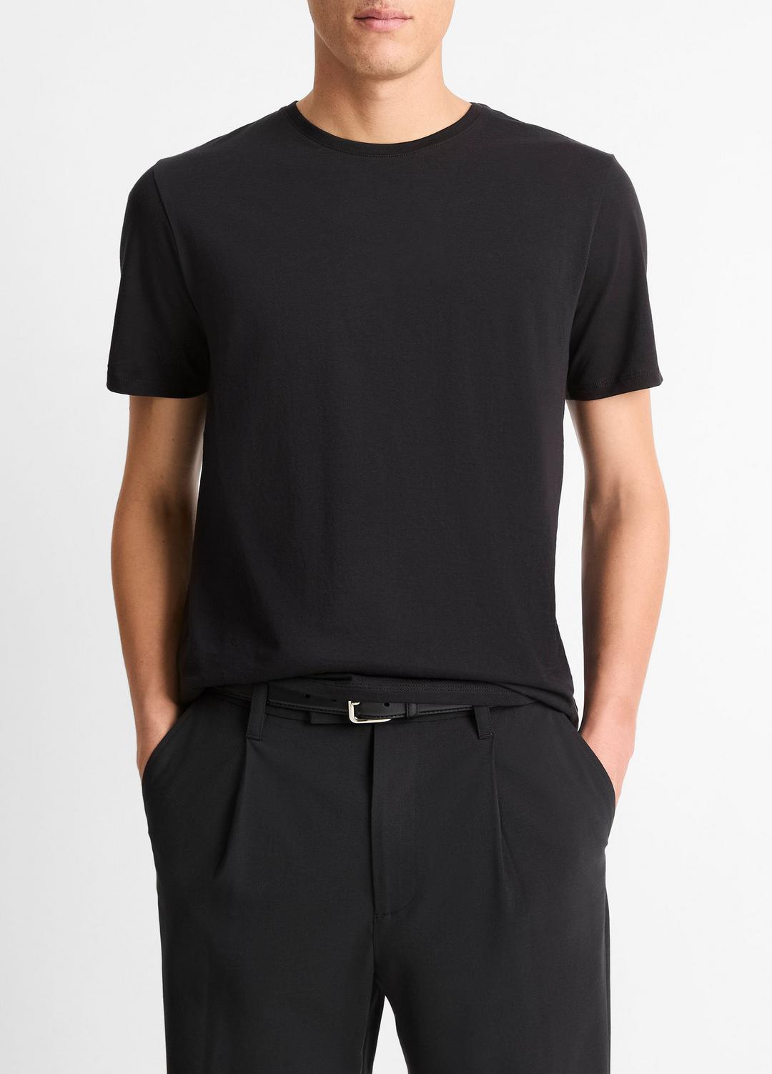 Pima Cotton Crew Neck T-Shirt in Short Sleeve - BLACK | VINCE Men