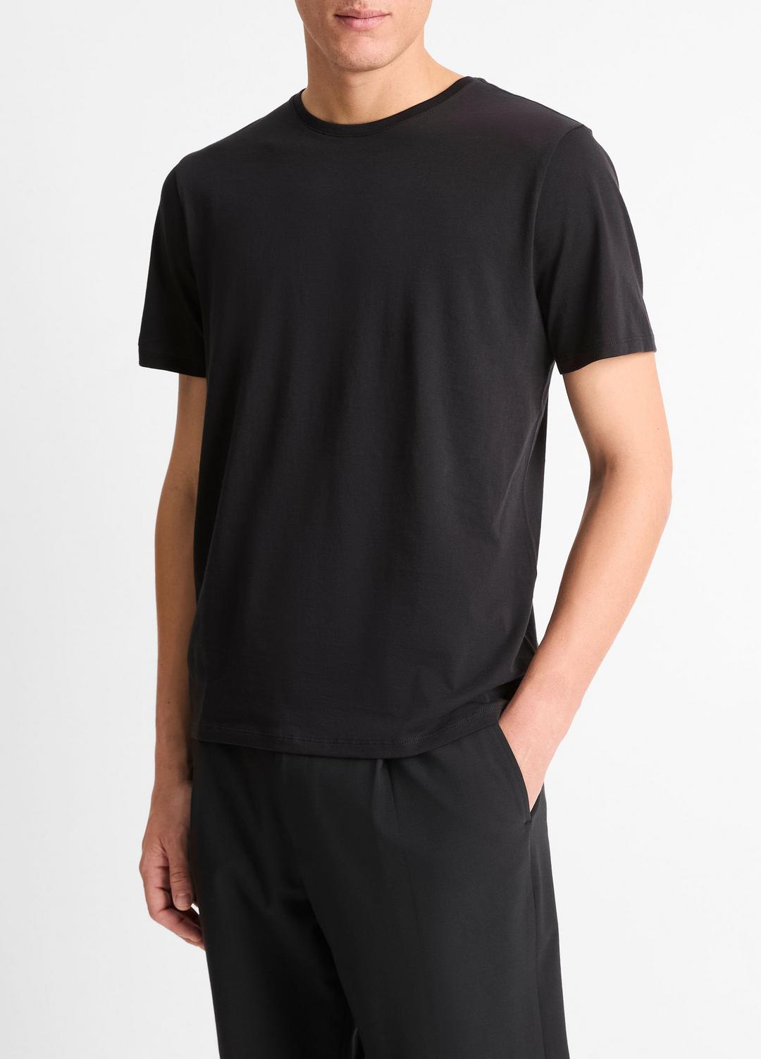 Pima Cotton Crew Neck T-Shirt in Short Sleeve - BLACK | VINCE Men