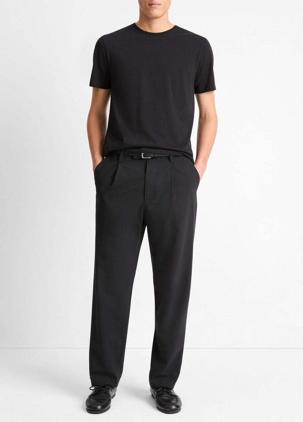 Pima Cotton Crew Neck T-Shirt in Short Sleeve - BLACK | VINCE Men