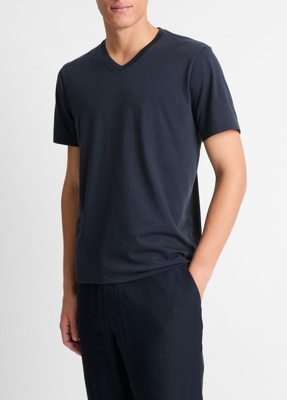 Pima Cotton V-Neck T-Shirt in Short Sleeve - COASTAL BLUE | VINCE Men