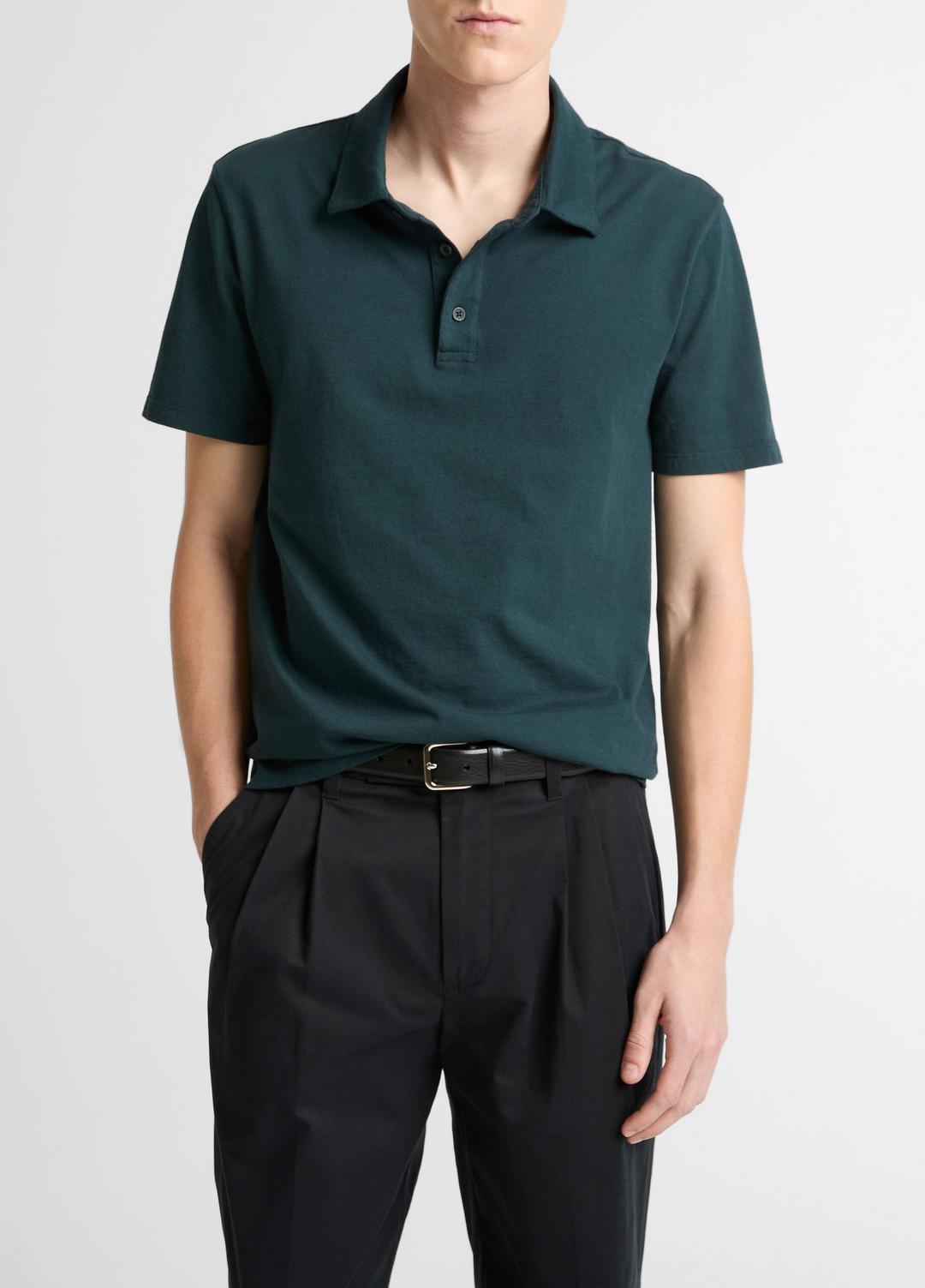 Garment Dye Cotton Polo Shirt in Short Sleeve - WASHED SEAWEED | VINCE Men