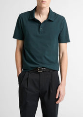 Garment Dye Cotton Polo Shirt in Short Sleeve - WASHED SEAWEED | VINCE Men