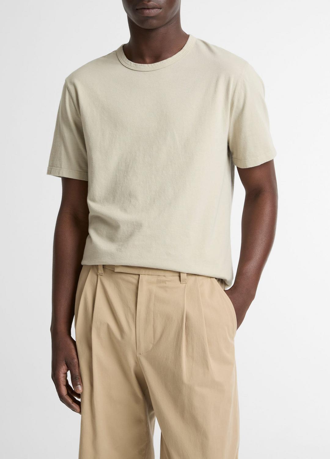 Garment Dye Cotton T-Shirt in Short Sleeve - WASHED PARCHMENT | VINCE Men