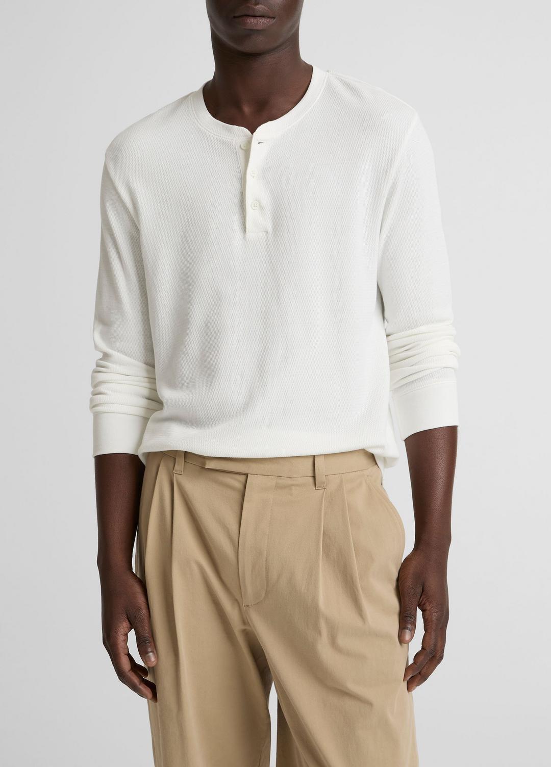 Jacquard-Rib Cotton Henley in Long Sleeve - OFF WHITE | VINCE Men