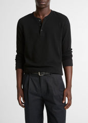 Jacquard-Rib Cotton Henley in Long Sleeve - BLACK | VINCE Men