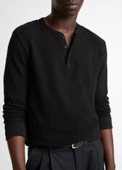 Jacquard-Rib Cotton Henley in Long Sleeve - BLACK | VINCE Men