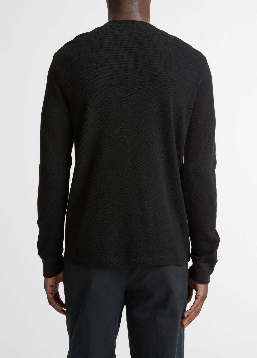Jacquard-Rib Cotton Henley in Long Sleeve - BLACK | VINCE Men