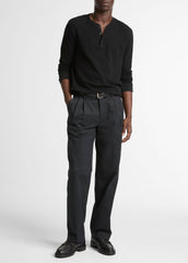 Jacquard-Rib Cotton Henley in Long Sleeve - BLACK | VINCE Men