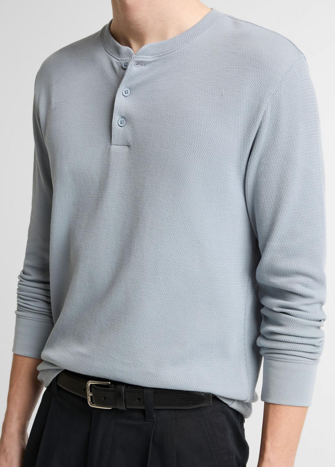 Jacquard-Rib Cotton Henley in Long Sleeve - STEEL BLUE | VINCE Men