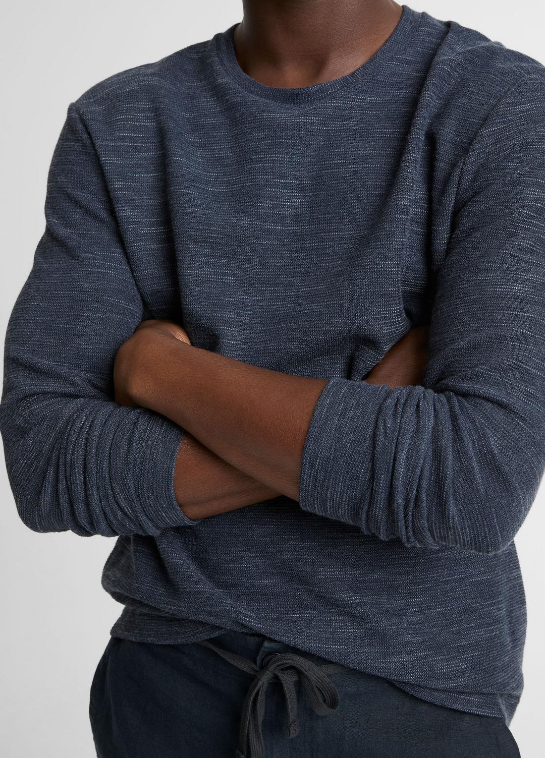 Double-Knit Cotton-Blend Long-Sleeve Shirt in Long Sleeve - HEATHER COASTAL BLUE | VINCE Men