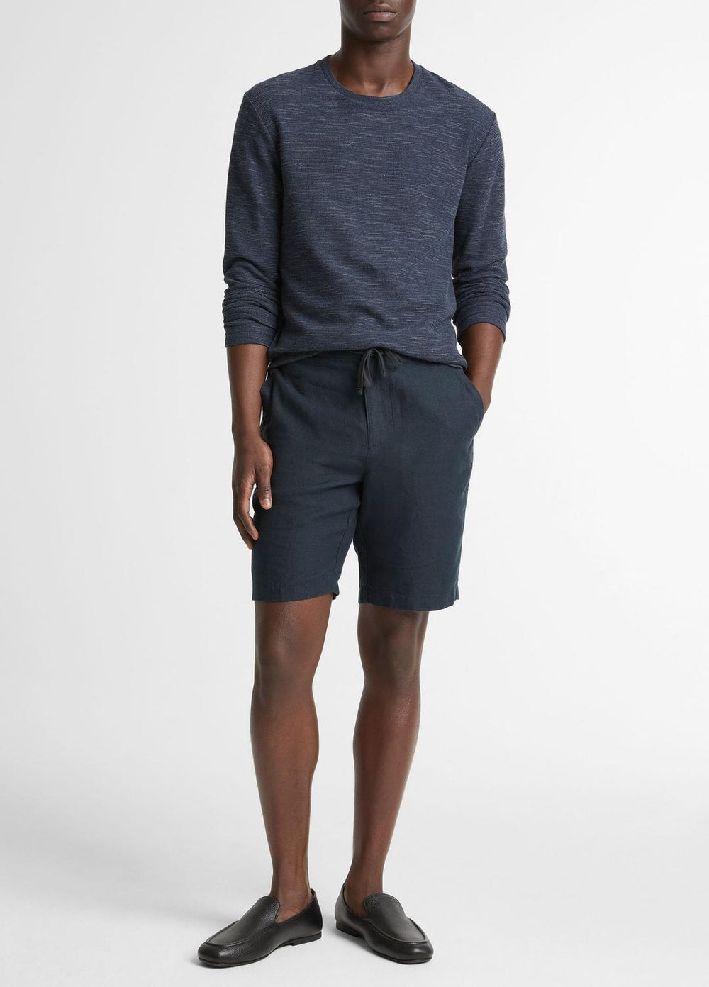 Double-Knit Cotton-Blend Long-Sleeve Shirt in Long Sleeve - HEATHER COASTAL BLUE | VINCE Men
