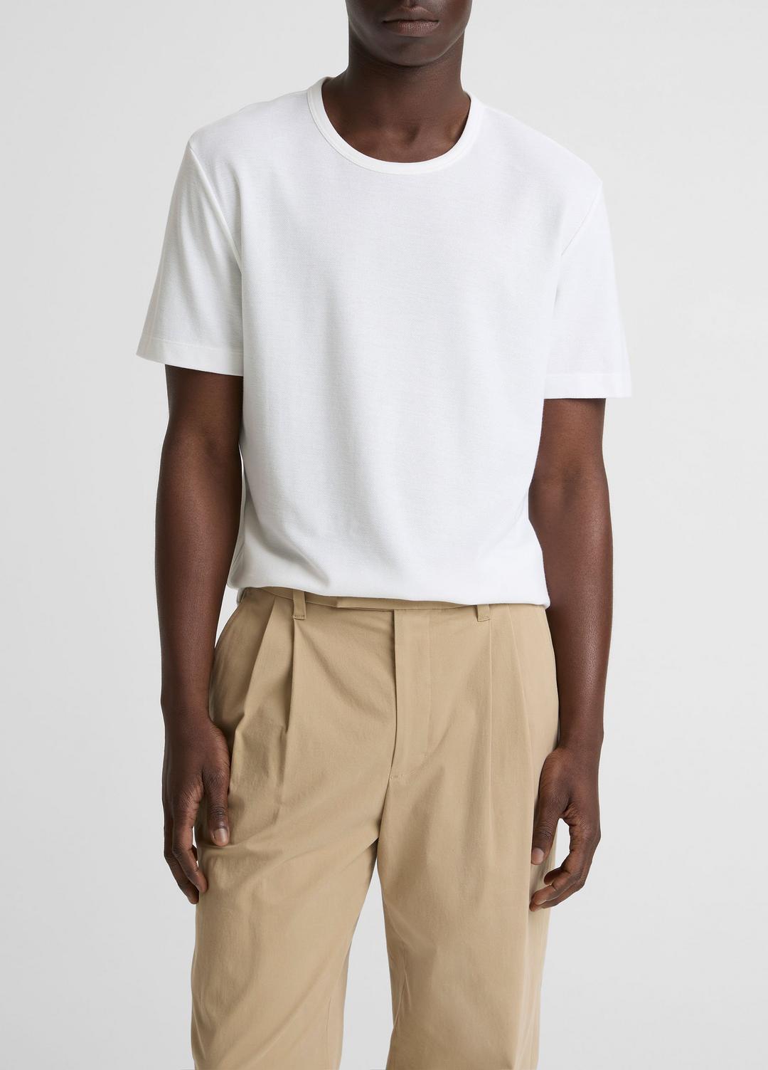 Pima Cotton Piqué Crew Neck T-Shirt in Short Sleeve - OPTIC WHITE | VINCE Men