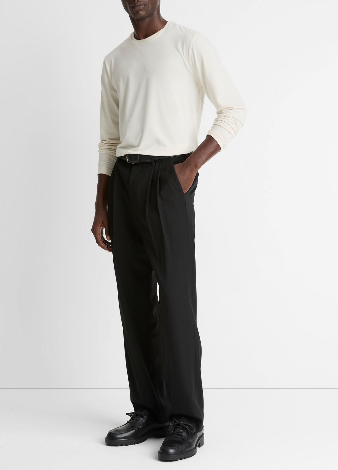 Wool Double-Pleat Suiting Trouser in Trousers - BLACK | VINCE Men