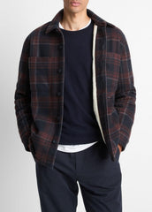Sherpa-Lined Plaid Shirt Jacket in Shirt Jackets - COASTAL COMBO | VINCE Men
